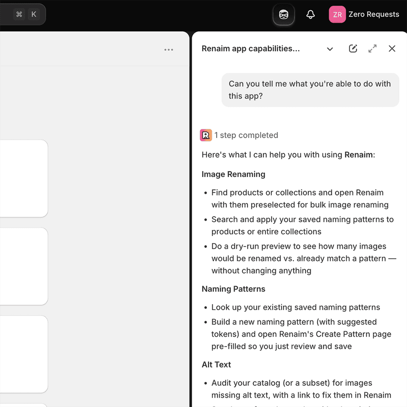 Renaim working with Shopify Sidekick
